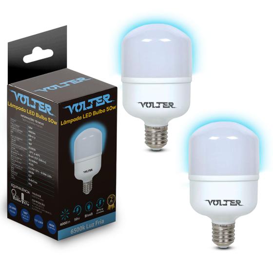 Imagem de Kit 2 Lâmpadas Led Bulbo 50w 6500k Volter Alta Potência Cor Da Luz Branco-frio 110v/220v E27 4000lm