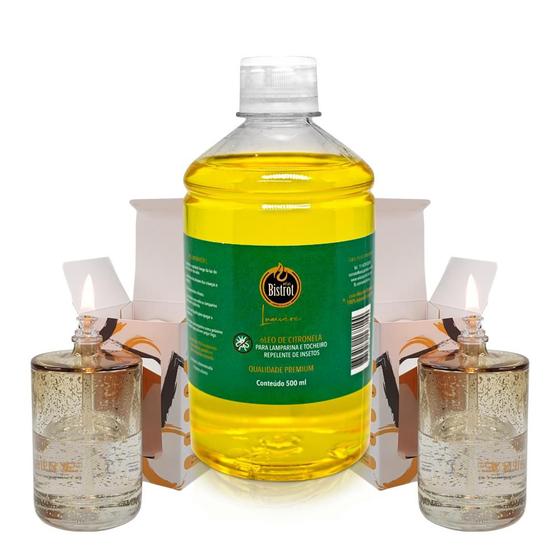 Imagem de Kit 2 Lamparina Sonhos Dourados + 500 ml Fluido Citronela