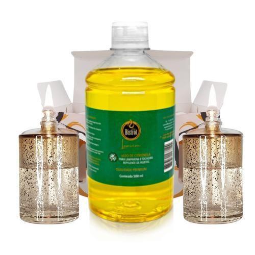 Imagem de Kit 2 Lamparinas Decorativa Sonhos Dour + 500Ml De Citronela