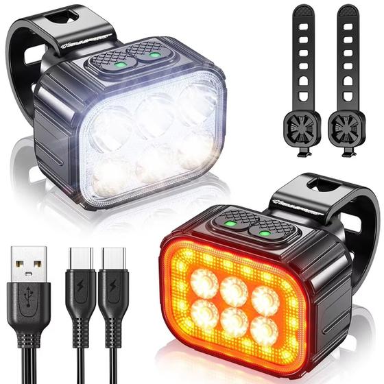 Imagem de Kit 2 Lanternas Ciclismo Gold Sports Mega Leds  RecarregáveL Prova de Água 8 modos de iluminação