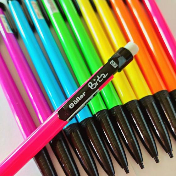 Imagem de Kit 2 lapiseiras 0.7mm neon com borracha papelaria classico