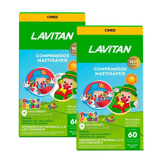 Imagem de Kit 2 Lavitan Infantil Sabor Laranja, Uva e Limão com 60 Comprimidos Mastigáveis