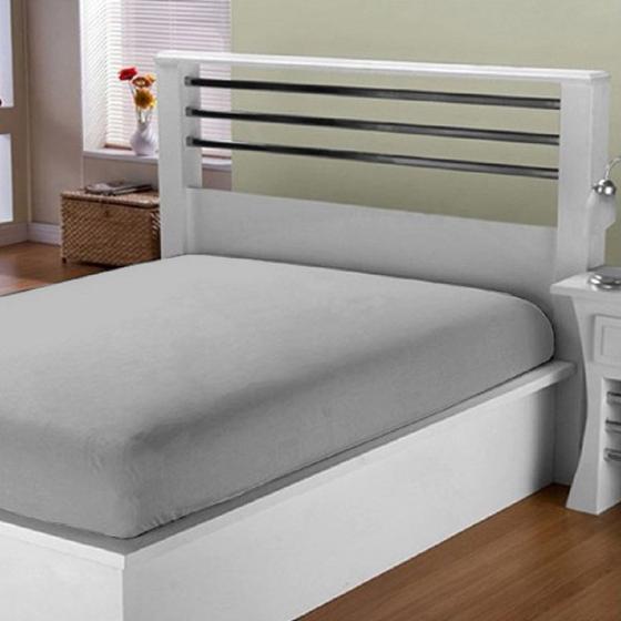Imagem de Kit 2 Lençol Cama Casal Cinza Com Elástico Algodão 150 Fios