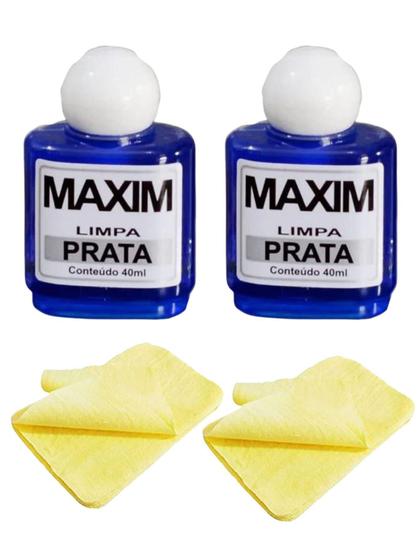 Imagem de Kit 2 Limpa Pratas 925 Maxim 40Ml + 2 Flanelas Mágicas