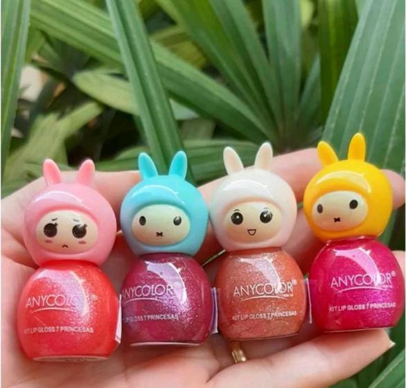 Imagem de Kit 2 lip gloss princesa brilho labial infantil cores metálicas brilhoso