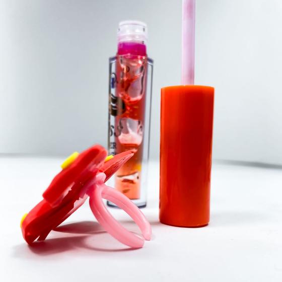 Imagem de Kit 2 Lip oil labial com anel de laço fofo ação hidratante