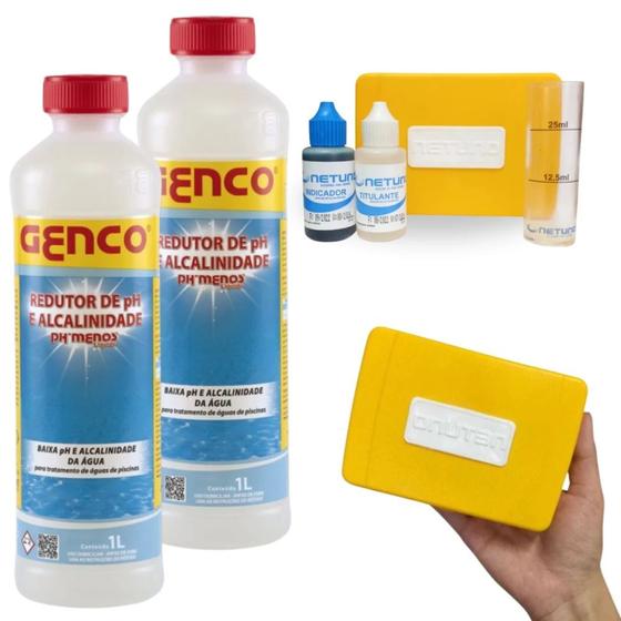 Imagem de Kit 2 Litros Redutores de Ph e Alcalinidade + Estojo para Medir Alcalinidade da Agua da Piscina