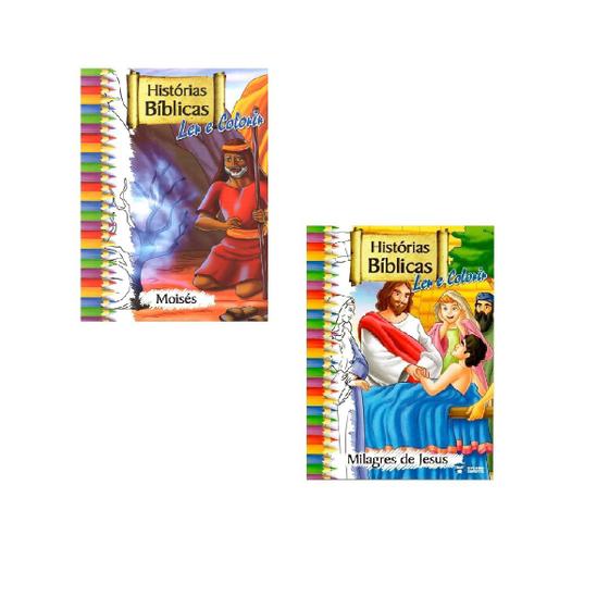 Imagem de Kit 2 Livros de Histórias Bíblicas Para Ler E Colorir