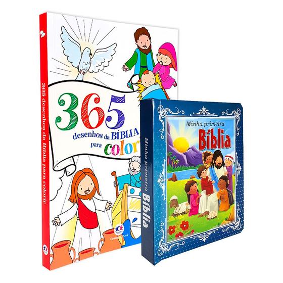 Imagem de Kit 2 Livros Infantil  Minha Primeira Bíblia + 365 Desenhos da Bíblia para Colorir