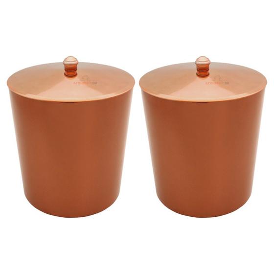 Imagem de Kit 2 Lixeira 5 Litros Com Tampa Pino Metalizada Rose Gold Plástica Para Cozinha Banheiro - AMZ