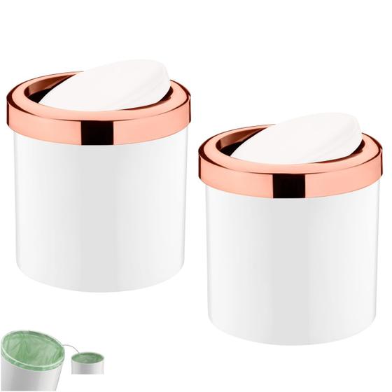 Imagem de Kit 2 Lixeira 5 Litros Tampa Basculante Cesto De Lixo Rose Gold Para Cozinha Banheiro Escritório - Future