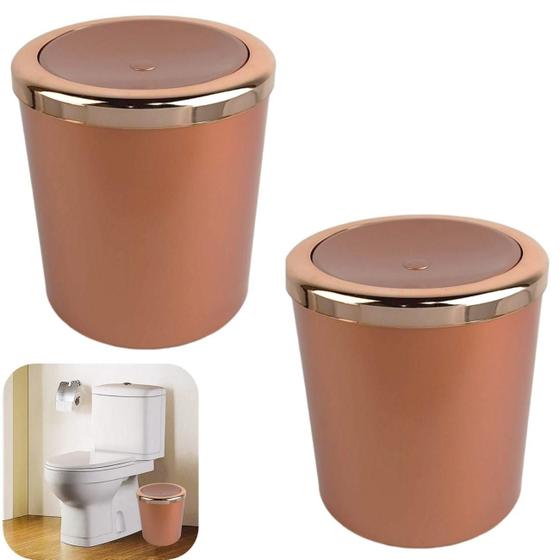 Imagem de Kit 2 Lixeira 5L Basculante Plástica Banheiro - Rose Gold