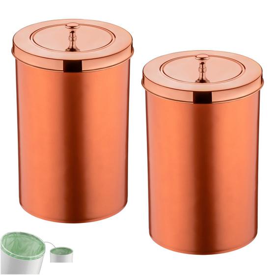 Imagem de Kit 2 Lixeira 8 Litros Tampa Cesto De Lixo Rose Gold Para Cozinha Banheiro Escritório - Future