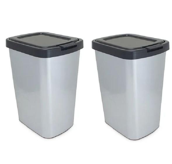 Kit 2 Lixeira 9L C/ Click Plástica Label Inox 25462 Arqplast Menor preço em Kit 2 Lixeira 9L C/ Click Plástica Label Inox 25462 Arqplast
