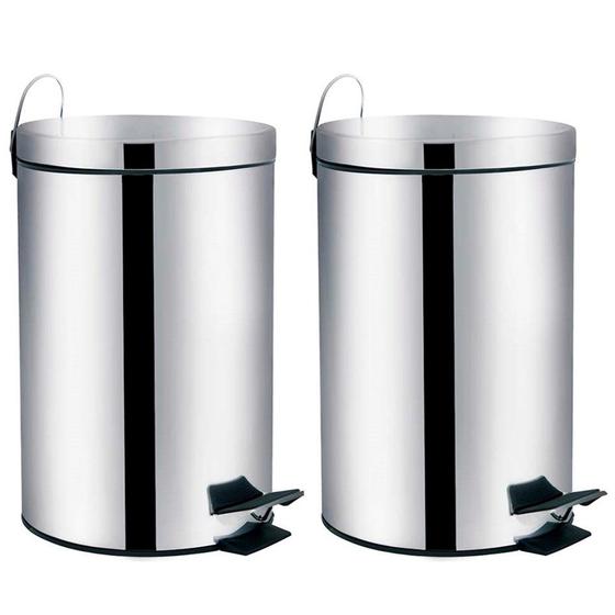 Imagem de Kit 2 Lixeira Aço Inox 5 litros Cesto De Lixo Com Pedal Balde Cozinha Banheiro Agata - Mor