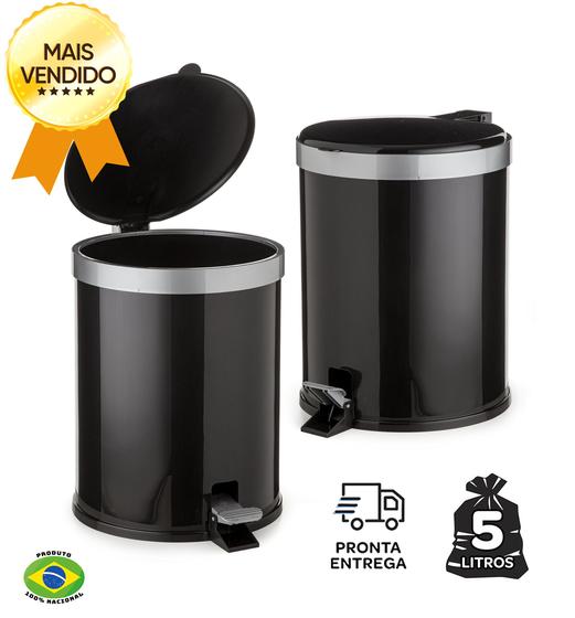 Imagem de Kit 2 Lixeira Cesto Lixo 5L Preta Pedal Banheiro Cozinha Escritorio