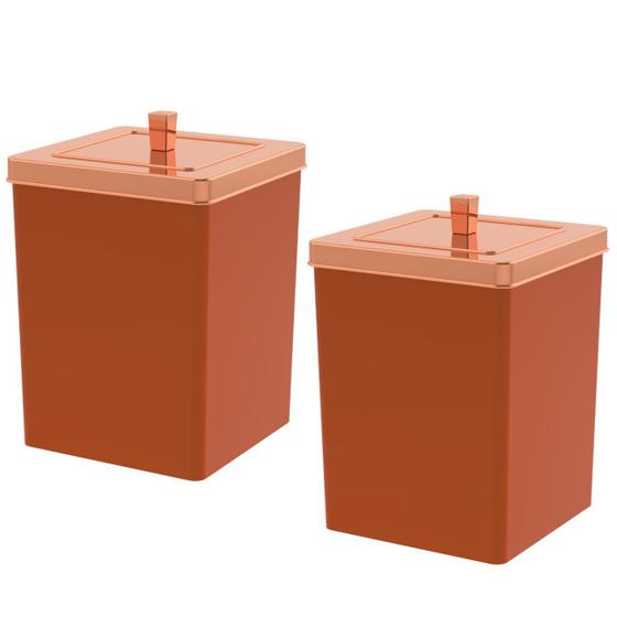 Imagem de Kit 2 Lixeira Quadrada 6,5 Litros Cesto De Lixo Rose Gold Para Banheiro Pia Cozinha - Future