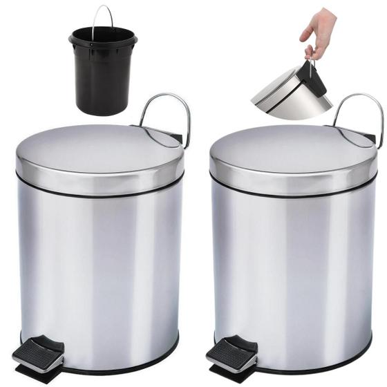 Imagem de Kit 2 Lixeiras de Inox Redonda com Pedal Cesto de Lixo Para Banheiro e Lavabo 3 Litros