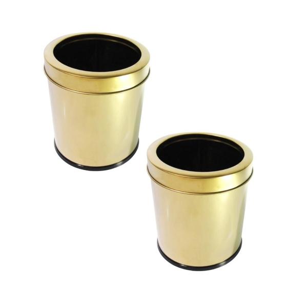 Imagem de Kit 2 Lixeiras Dourada Aço Inox Com Aro 5L + 7L Fineza