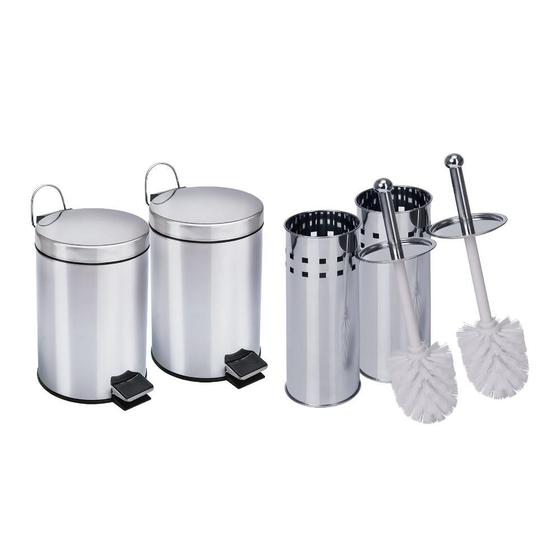 Kit 2 Lixeiras Inox 3 litros e 2 Escovas Sanitária Healer Menor preço em Kit 2 Lixeiras Inox 3 litros e 2 Escovas Sanitária Healer