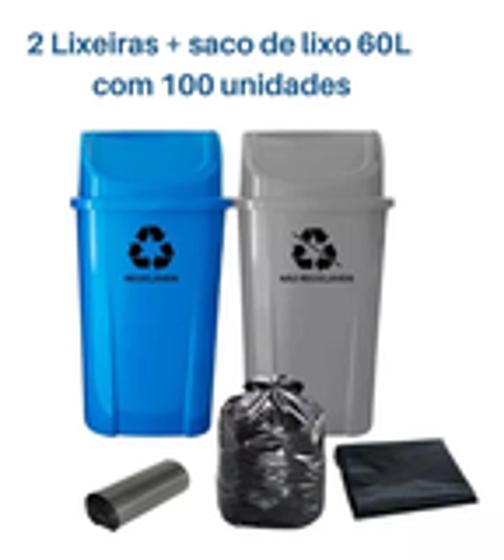 Imagem de Kit 2 Lixeiras Para Coleta Seletiva De 60l Com Saco De Lixo