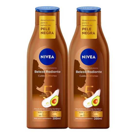 Imagem de Kit 2 Loção Deo Hidratante Nivea Beleza Radiante Cuidado Intenso Pele Seca a Extrasseca 200ml