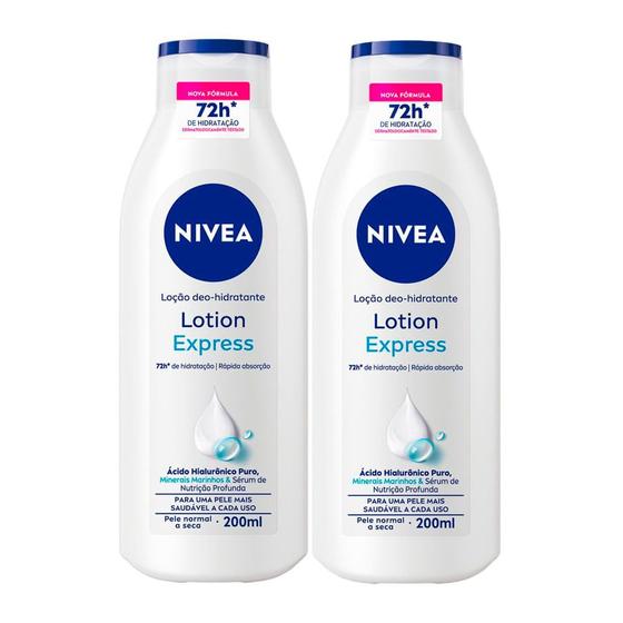 Imagem de Kit 2 Loção Nivea Lotion Express Hidratação profunda para Pele Normal a Seca 200ml