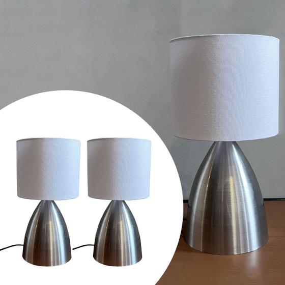 Imagem de Kit 2 Luminária Abajur de Mesa Bojudo Escovado Com Cúpula algodão Para Cama, Quarto, Sala, Casa, Corredor e Escritórios