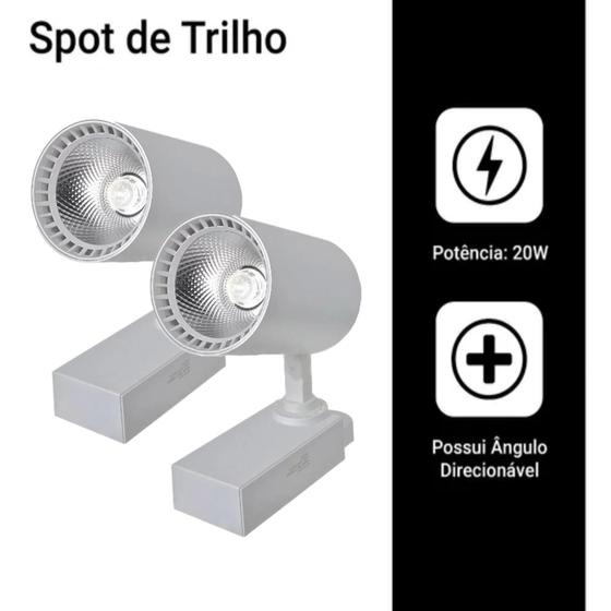 Imagem de Kit 2 Luminária Branca Trilho Spot Led 20W 3500K Branco Quente