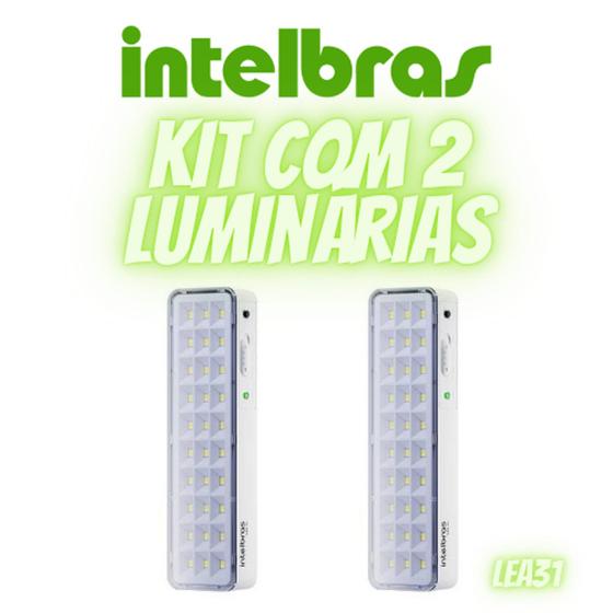 Imagem de Kit 2 Luminária De Emergência Intelbras Lea 31 Luz De Led Recarregável