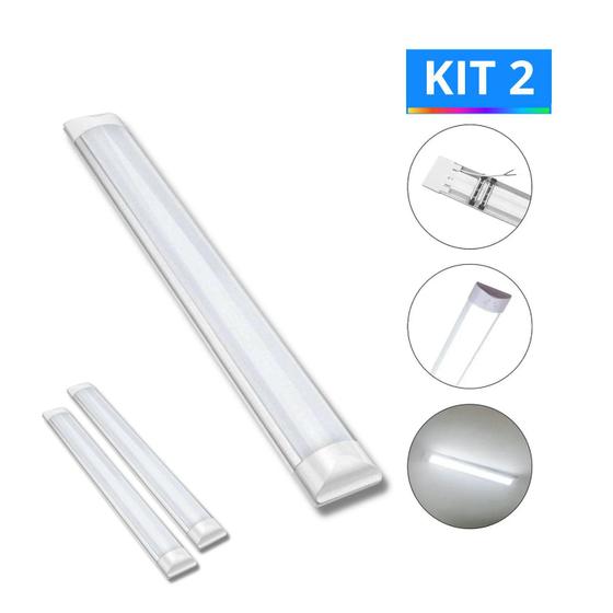 Imagem de Kit 2 Luminária Linear Led Tubular Sobrepor 20w 60cm Branco Frio 6500k Slim