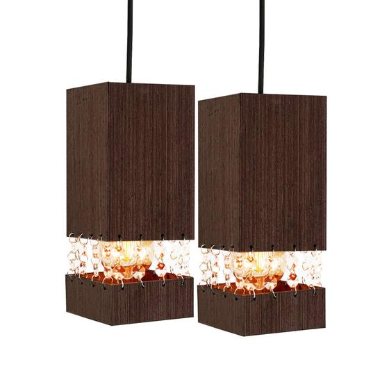 Imagem de Kit 2 Luminária Lustre Pendente Madeira Cristal