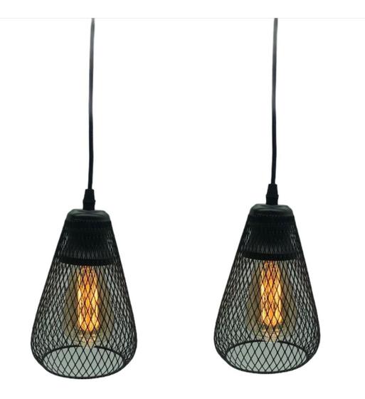 Kit 2 Luminária Pendentes Aramado Industrial Metal Estilo Retro Gaiola