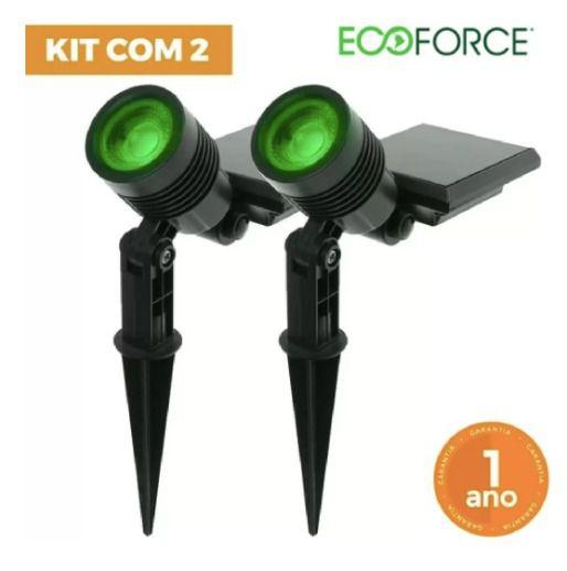 Imagem de Kit 2 luminaria solar jardim espeto spot 10 lumens luz verde