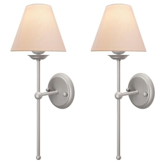 Imagem de Kit 2 Luminárias Parede Cúpula Tecido Algodão Cama Prata P