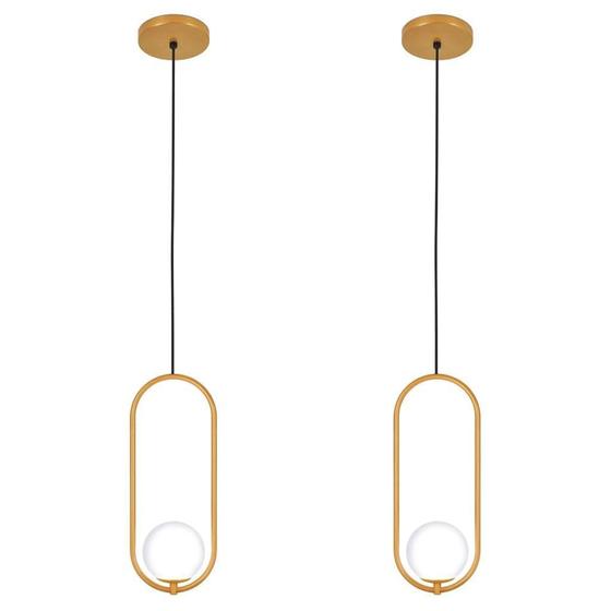 Imagem de Kit 2 Luminárias Pendente Arco Globo Vidro Sala Cama Dourado