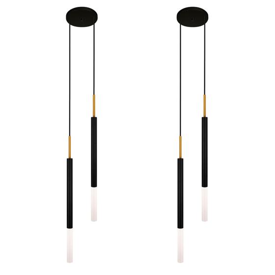 Imagem de Kit 2 Luminárias Pendente Tubo Duplo Difusor Preto Dourado