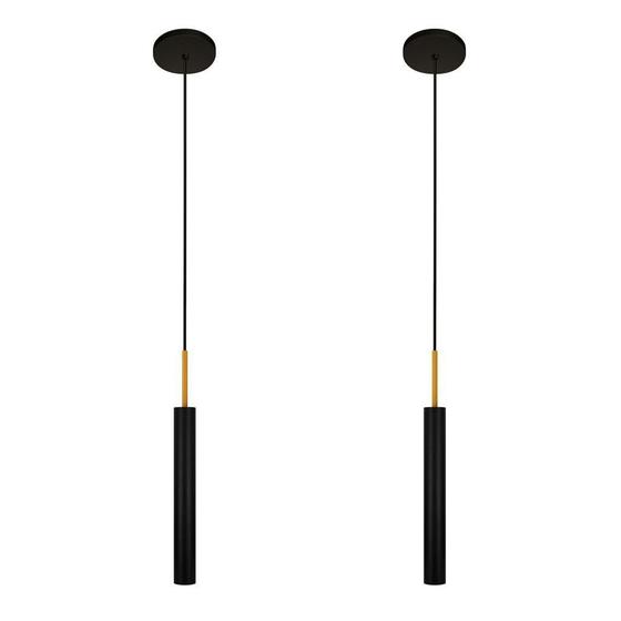 Imagem de Kit 2 Luminárias Pendente Tubo Teto Sala Preto Dourado 40Cm