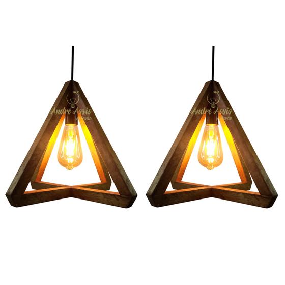 Kit 2 Luminárias Teto Pendente Madeira Rústica Retrô Moderna André