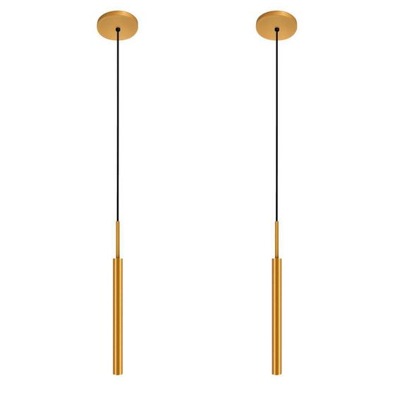 Imagem de Kit 2 Luminárias Teto Pendente Tubo Sala Ilha Dourado 40Cm