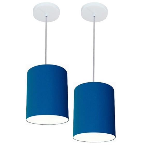 Imagem de Kit/2 Lustre Pendente Cilíndrico Md-4012 Cúpula em Tecido 18x25cm Azul Marinho - Bivolt