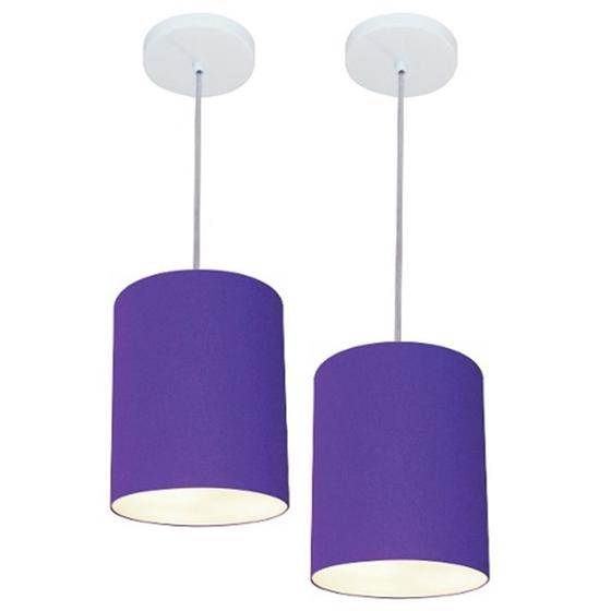 Imagem de Kit/2 Lustre Pendente Cilíndrico Md-4012 Cúpula em Tecido 18x25cm Roxo - Bivolt