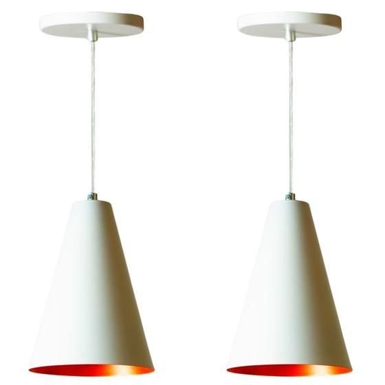 Imagem de Kit 2 Lustre Pendente Cone Branco Para Decoração Gourmet