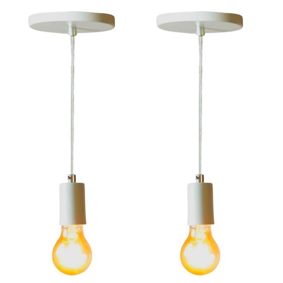 Imagem de Kit 2 Lustre Pendente Industrial Branco Para Balcão Gourmet