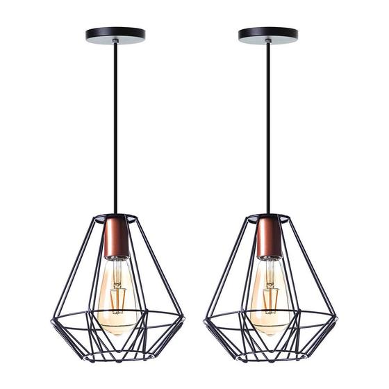 Imagem de Kit 2 Lustre Pendente Interno Aramado Cristal 24Cm Preto