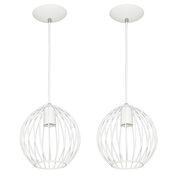 Imagem de Kit 2 Lustres Pendente Esfera Bola Branco 18x19 cm