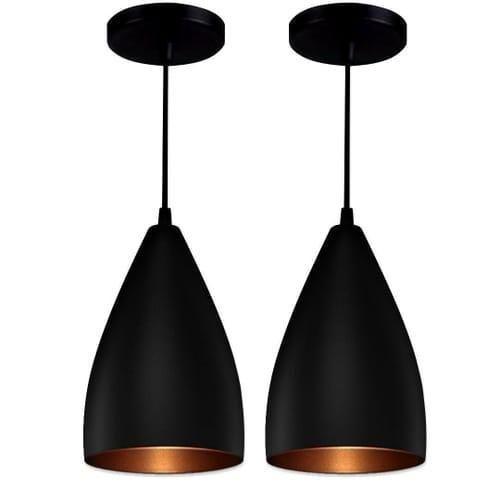 Imagem de Kit 2 Lustres Pendentes Modelo Vegas Luxo Preto Com Cobre