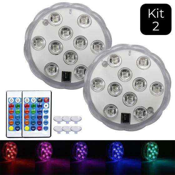 Imagem de Kit 2 Luz Led Piscina Colorida Controle Remoto Pilha Ventosa