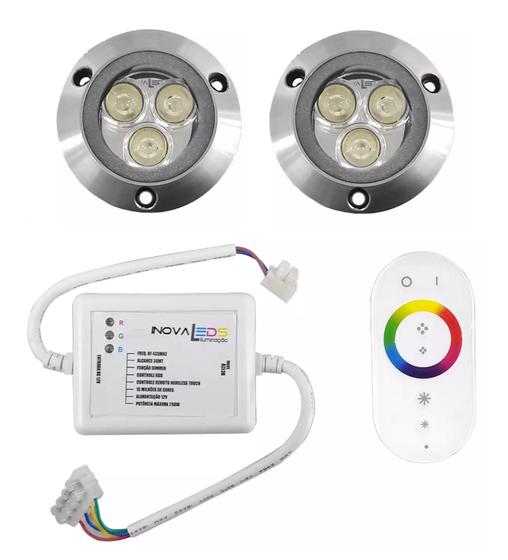 Imagem de Kit 2 Luz Subaquática Submergível Inox LED RGB + Controle