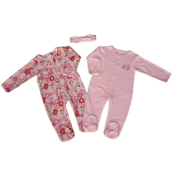 Imagem de Kit 2 Macacão com Pé Bebê Menina Cores, Bordado e Estampado